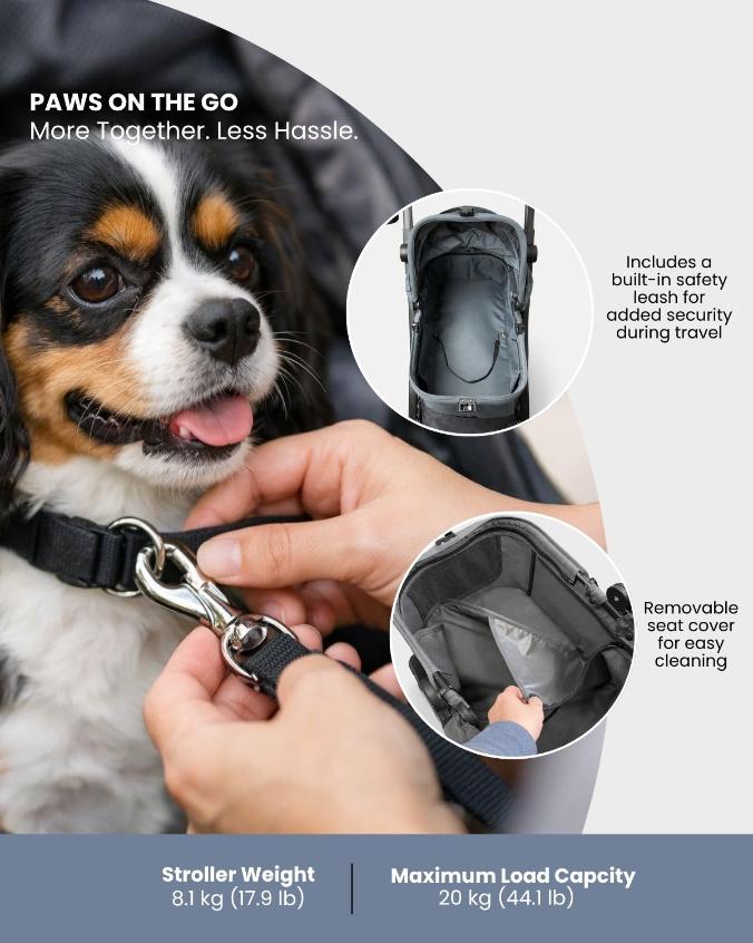 Foldable pet stroller for small dogs and cats with compact lightweight design