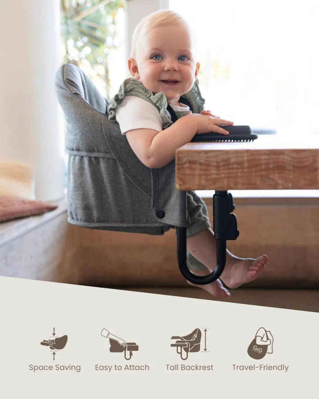 space saving baby chair for table-G&G Perch hook-on hanging highchair